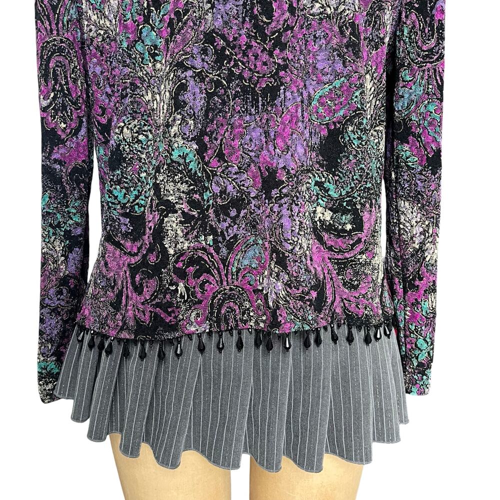 MSK Retro Print Open Front‎ Top Beaded Tassel Hem Layering Size L - Picture 8 of 9